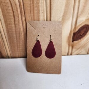 Elegant Handmade Fabric Burgundy Teardrop Earrings
